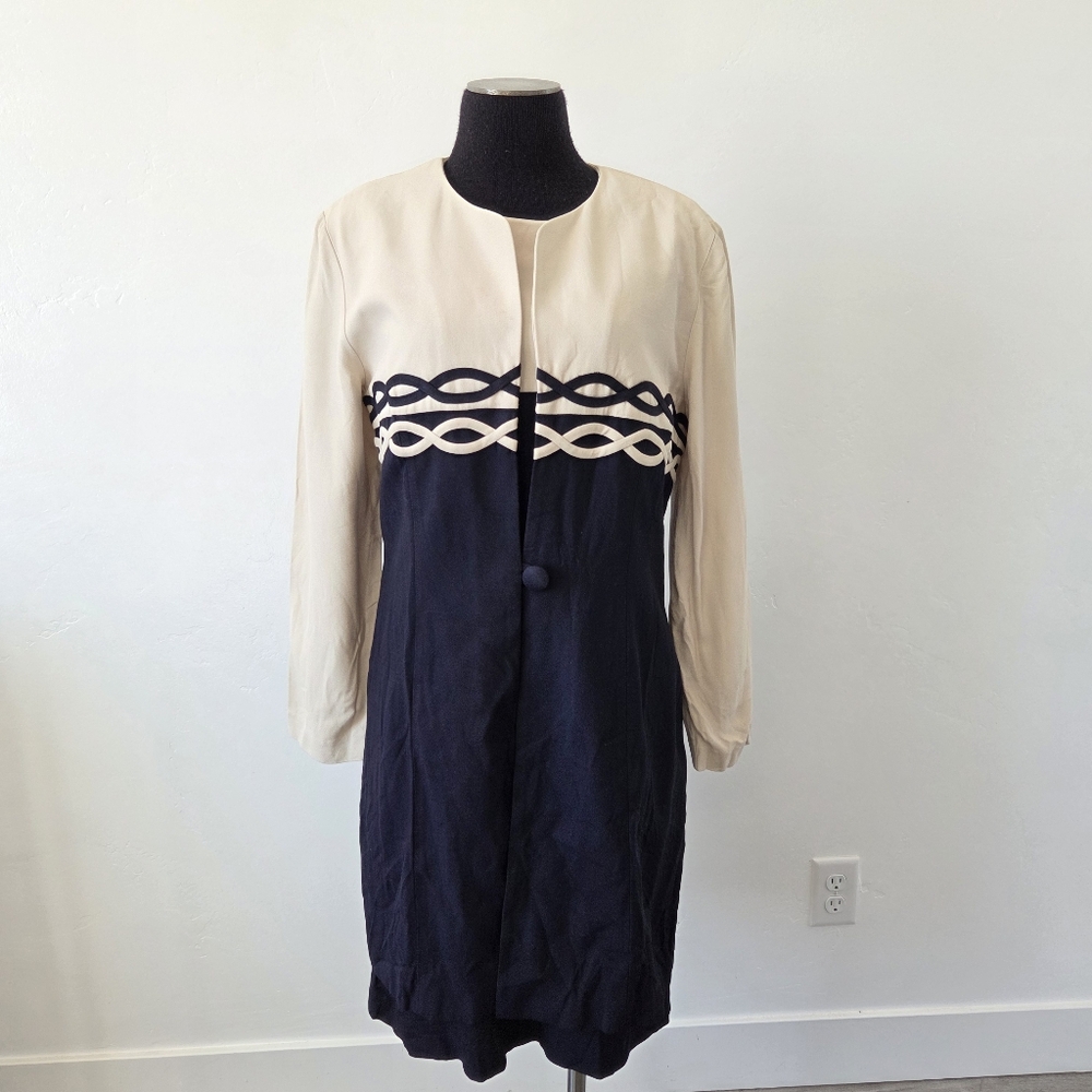 Vintage S.L. Fashions Jacket Dress Navy Beige Retro 80s 90s Career  Teacher 12